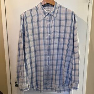 Lucky Brand Men's White and Blue Plaid Shirt